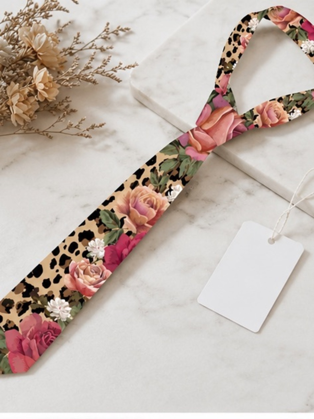 Floral Leopard Print Unisex Necktie | Rose Statement Tie | Classic Width